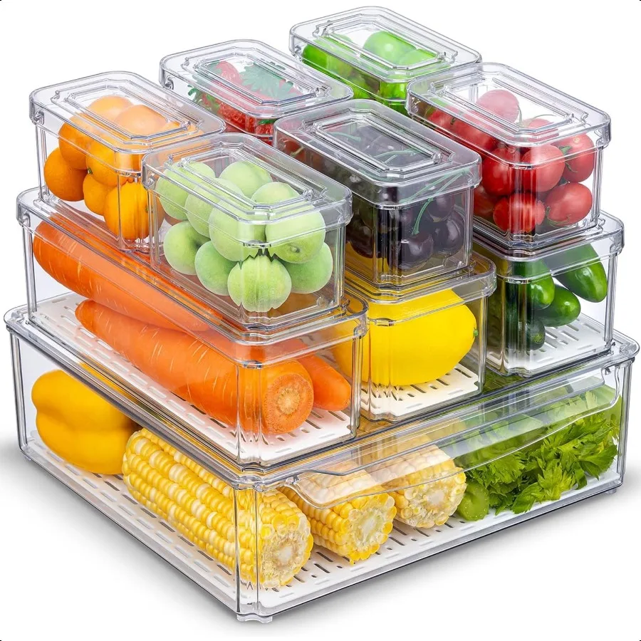 

10 Pack Fridge Organizer Stackable Refrigerator Organizer Bins with Lids BPAFree Produce Fruit Storage Containers for Storage C
