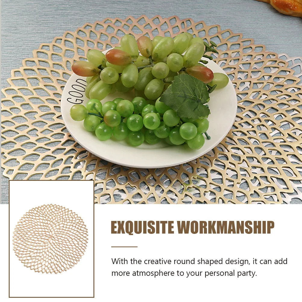 

2Pcs Golden PVC Hollow-out Mesh Heat Insulation Anti-scald Table Pads Round Kitchen Dining Practical Durability