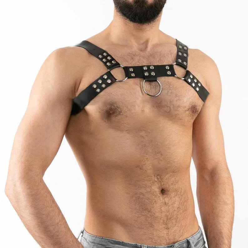 Sabuk Harness Kulit Pria dengan Gesper, Pakaian Bondage Seks, Harness Tubuh Punk Gothic, Tali Harness Seksual, Lingerie Pria
