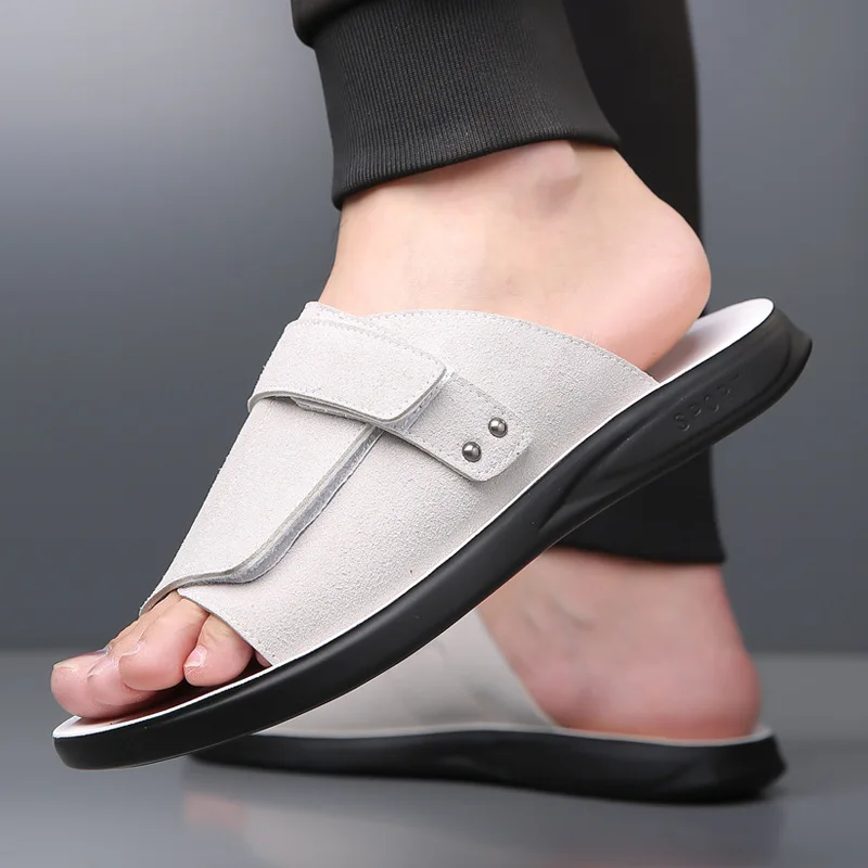 

Men's Light Grey Cross-Border Summer Slippers, Adjustable Strap Dual-Use Driving & Outdoor Sandals, Comfortable Youth Footwear