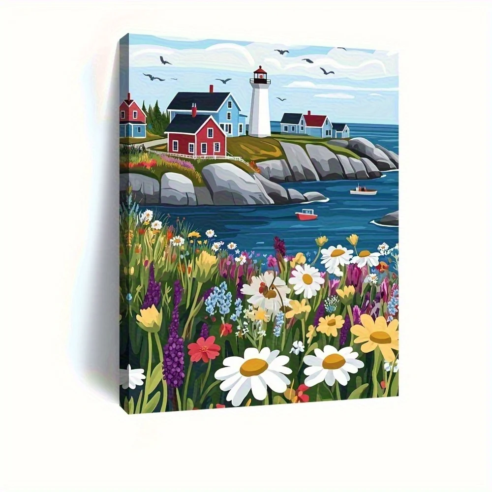 55X80CM 2D Flat Painting 1pc Wooden Framed Canvas | Posters & Prints | PeggyS Cove Lighthouse Art Print - Vibrant Nova Scoti