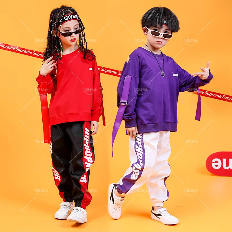 Ragazze ragazzi Hip Hop sala da ballo costumi per bambini T-Shirt in cotone felpa Jogger Pants Performance Show Jazz Dance Clothes