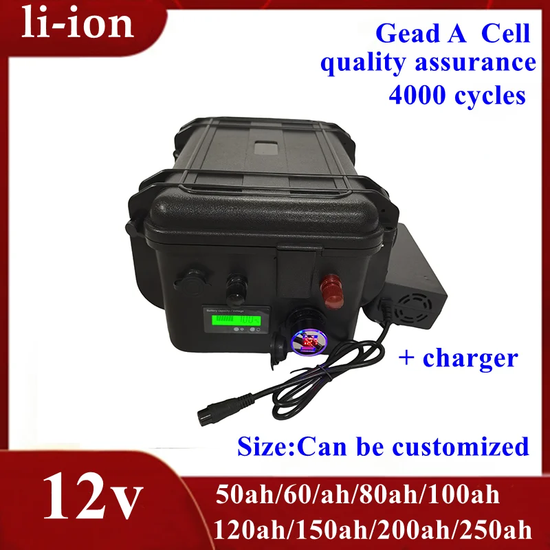 waterproof 12v 80Ah 100ah 60Ah 150Ah lithium battery 12v 200ah li ion for Trolling Motor Fishing Inflatable Boat camping EV