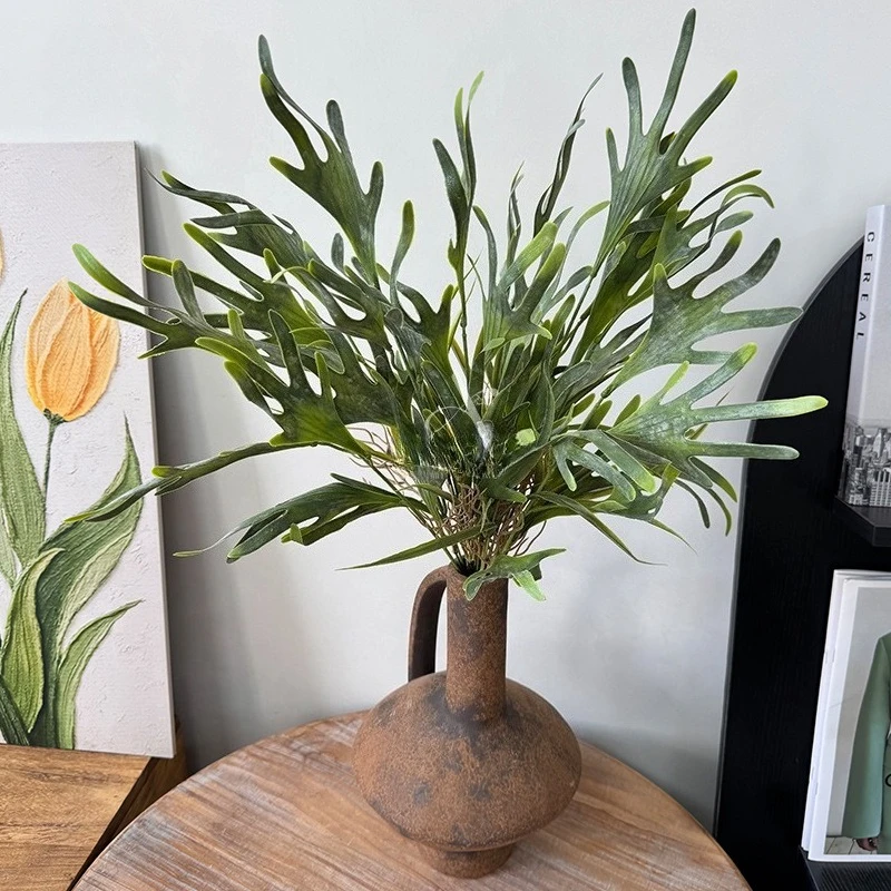Planta Artificial realista, planta de hoja de asta de ciervo para decoración de jarrón de escritorio de Hotel, oficina en casa, decoración de suelo de jardín al aire libre
