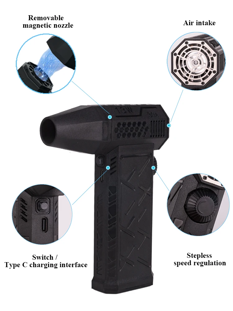 Imagem -03 - Mini Ventilador Portátil Turbo Jet Ventilador de ar Carregável Usb Motor sem Escova Sopro de Poeira Secador de Água de Alto Desempenho 130000rpm 52 m s