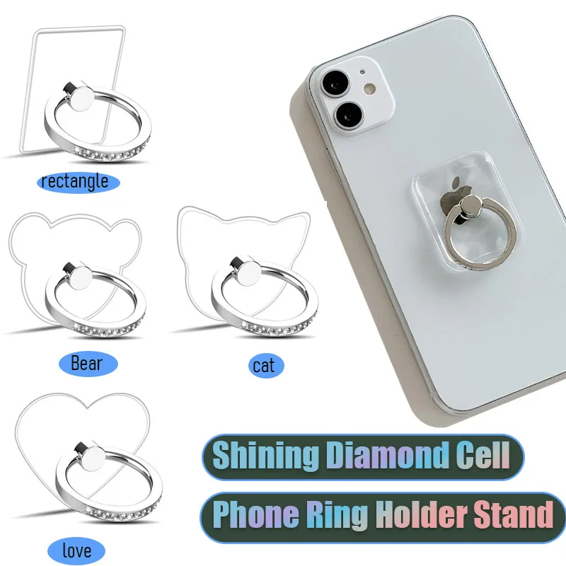 

Универсальная прозрачная подставка для мобильного телефона с кольцом на палец, круглая/подставка для смартфона/Любовь/цветок/прямоугольная/кошка/медведь/звезда для IPhone PhoneGrip