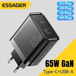 Essager 65W GaN Charger QC 4.0 PD 3.0 Type C USB Charger for iPhone 15 14 13 Pro Max Samsung Xiaomi MacBook Laptop Fast Chagers