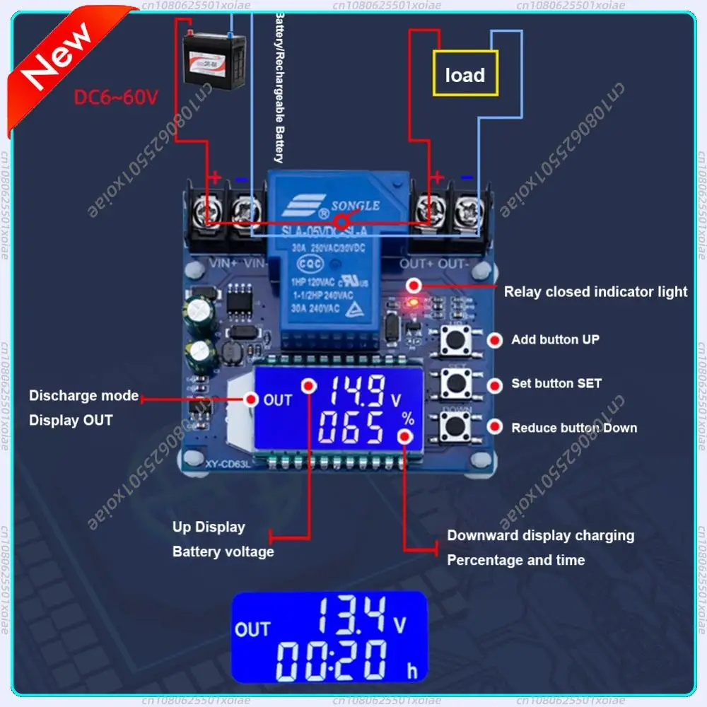 

XY-CD63L Low Voltage Protector Disconnect Switch Module Over Discharge Protection DC6-60V Under-Voltage Deficit Protector