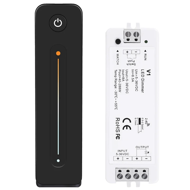 ATS-LED Dimmer 12V 5V 24V 36V 8A PWM Wireless RF Switch with 2.4G Brightness Adjustment Contact Remote for Led Single Color