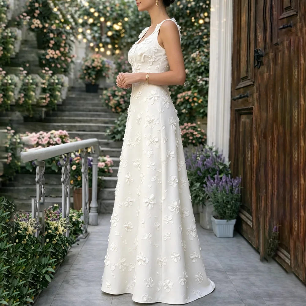 

Exquisite Hand Made Appliques A-line Floor Length Birthday Party Dress Women's Sleeveless Spaghetti Strap Prom Dress Customized