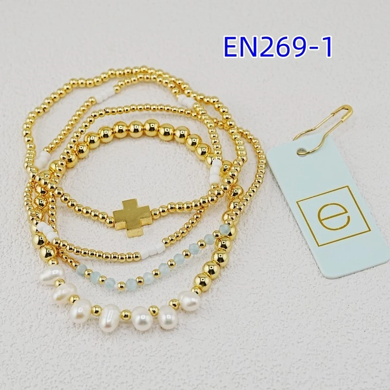 

YEEVAA Cross Charm Colorful Beads&Pearls Stack of 4 Bracelets, Fashion Jewelry Gift for Women Daily Layering