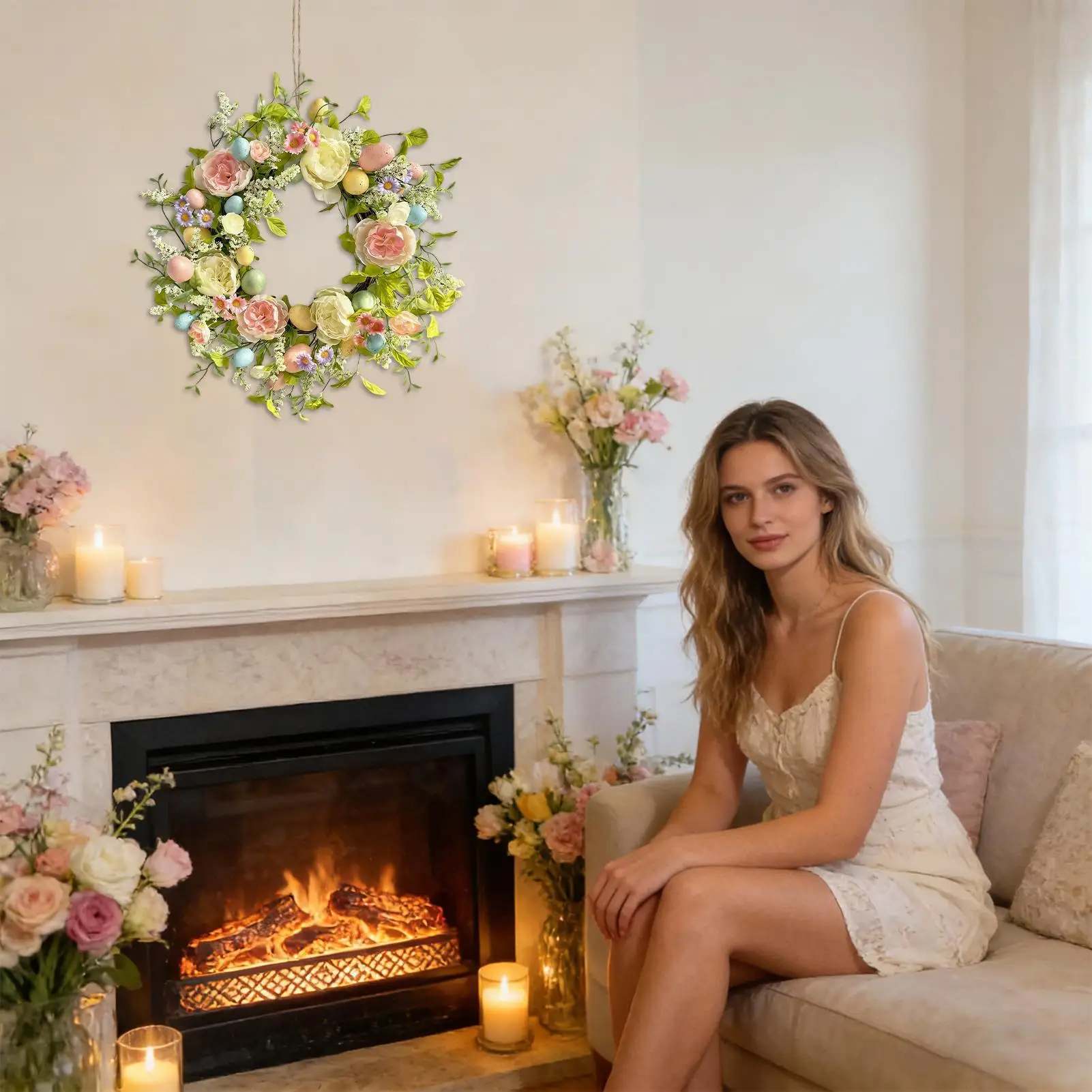 

Пасхальный венок 16 дюймов, искусственный, с яйцами, для декора дома, украшение для комнаты, сада, окна, на каждый день