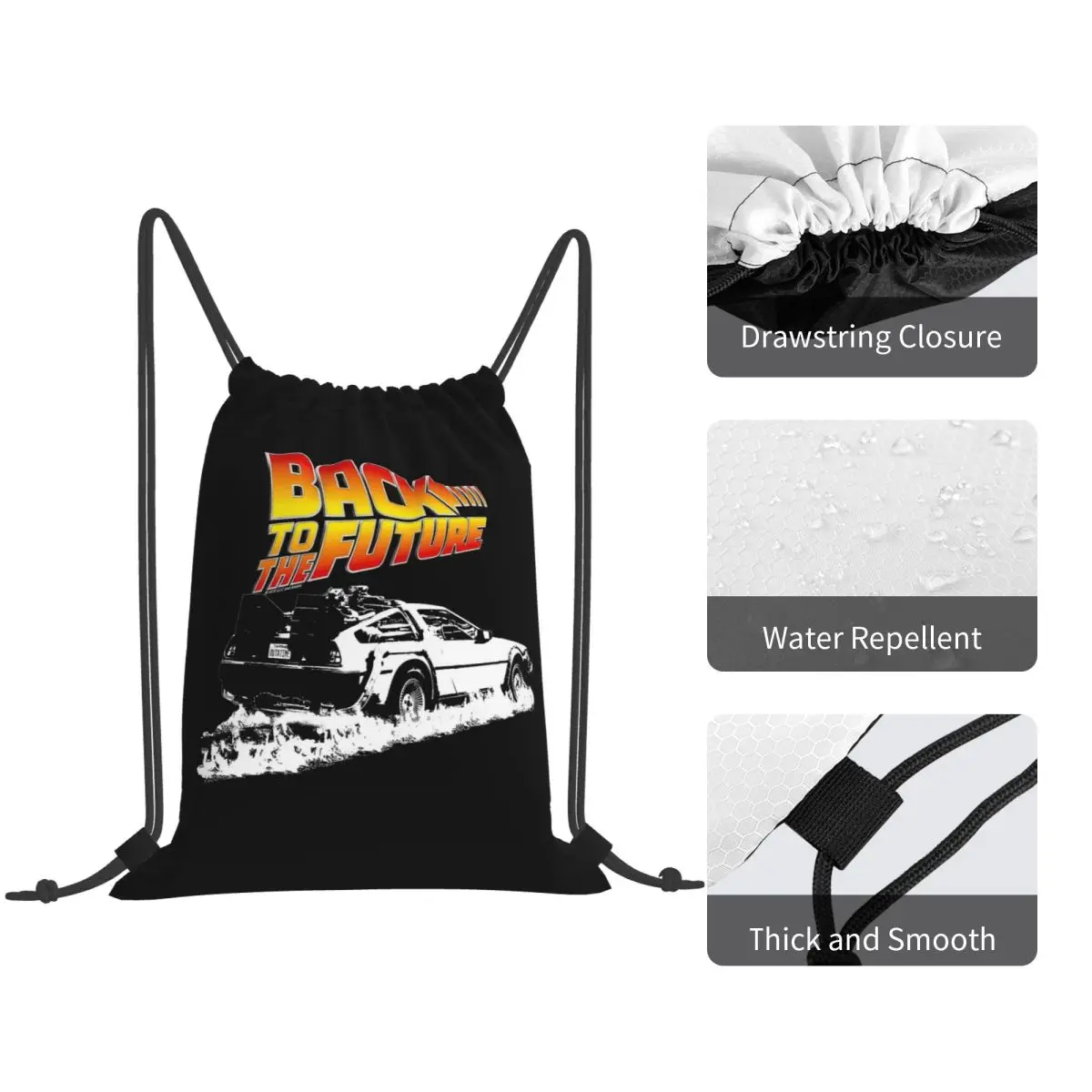 Retro Back To The Future Backpacks Portable Drawstring Bags Shoes Bag Book Bags for Travel Students view 4