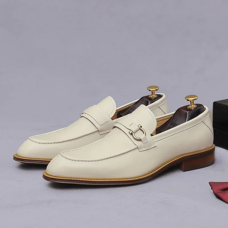 Men's loafers,  cowhide, versatile and casual retro slip-on genuine leather shoes suitable for business and formal occasions