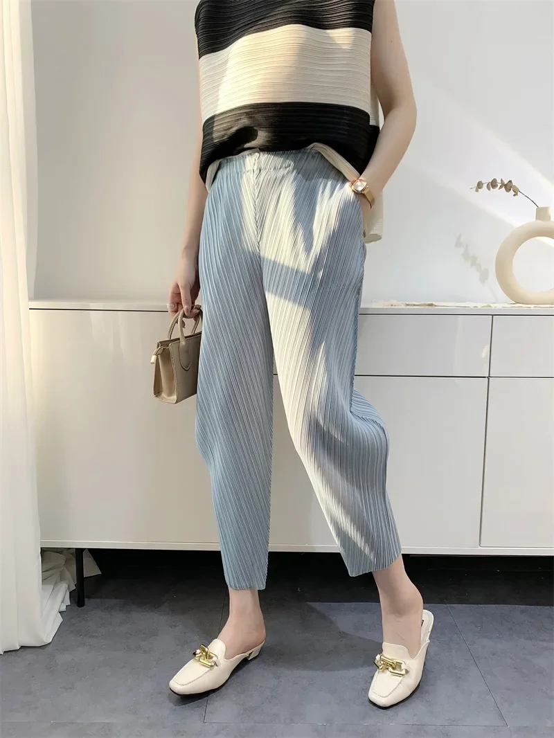 Miyake Pleated 2024 New Summer Plus Size Banana Harun Pants Loose High Waist Nine Split Wide Leg Pants Women's Thin Style