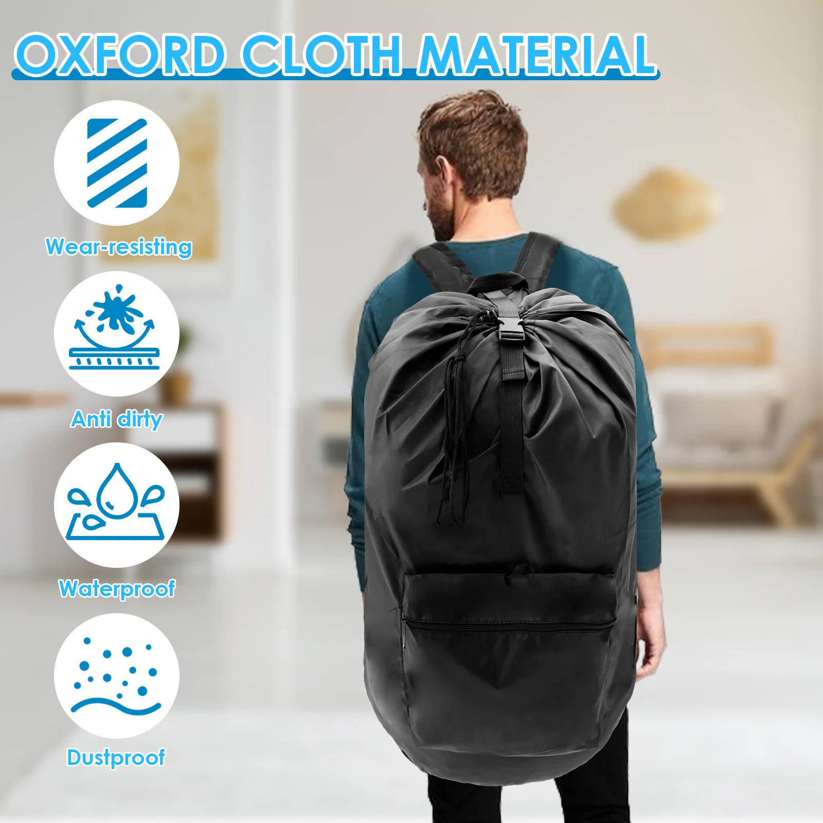 Laundry Backpack Bag with Shoulder Straps and Pocket Oxford Cloth Waterproof Backpack Laundry Bag Large Capacity Clothes Hamper