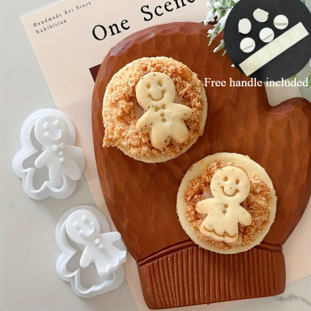 2Pcs Mini Gingerbread Man Cookie Cutter Set Embossed Molds with Cutout Details Plastic Baking Tools for Christmas Holiday Treats