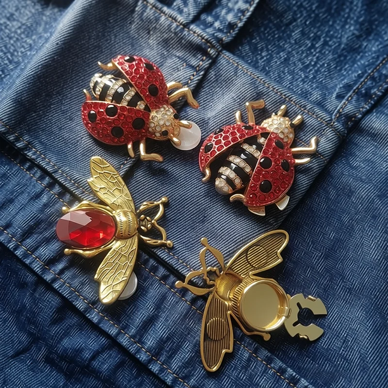 2 adet moda yüksek kaliteli kristal uğur böceği düğme kapakları DIY giyim için dekoratif düğme, alaşım gömlek kol düğmesi dekorasyon