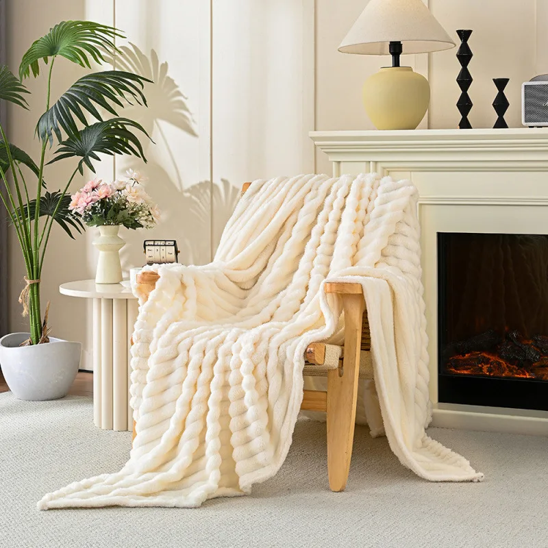 Luxury Rabbit Velvet Flannel Blanket Super Soft Thick Warm Throw Blanket for Couch Bedroom Living Room Home Decor Winter Gift