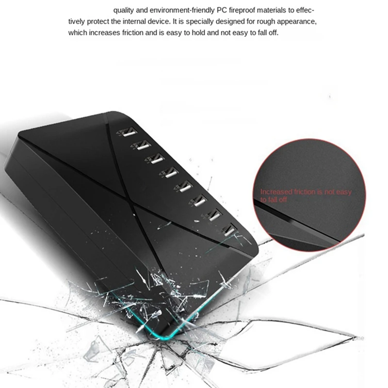 1 PCS Fast Charge Charger Hub 8 Port Fast Charge Charger Charging Desktop Dock Charger UK Plug Black