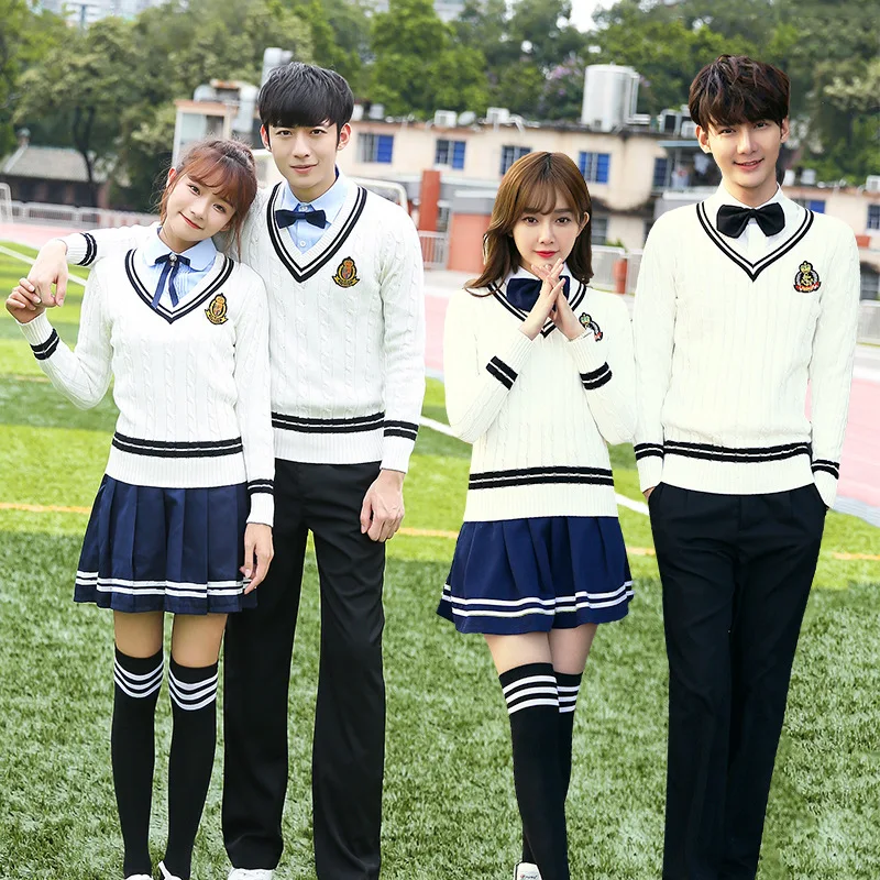 C044 Schooluniform Tuinkleding Winter Junior High School Studenten British College Class Jk Rok Trui Pak