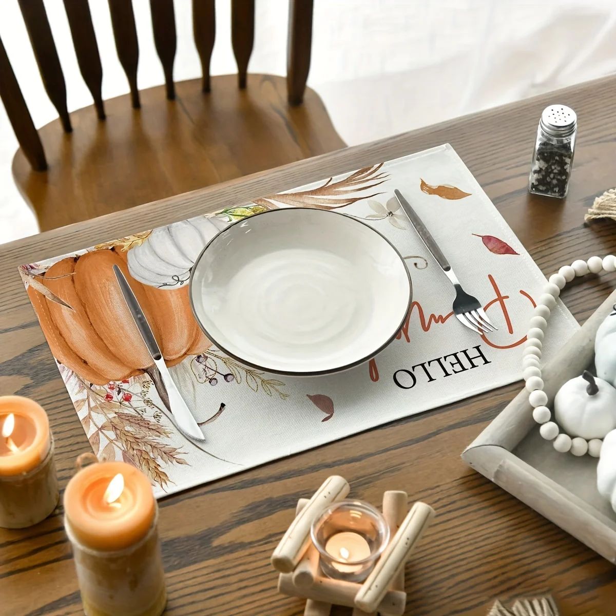 VIKAMA 4/6/8/10PCS Thanksgiving Placemats Pumpkin Autumn Placemats Kitchen & Dining Decor Table Mats Coasters & Coffee Mats