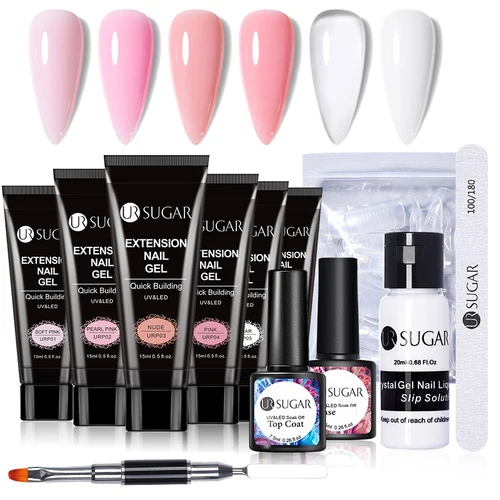 Imagen 2 del producto UR SUGAR-Juego de Gel para uñas de 15ml, lámpara LED de 6W, juego completo de manicura, molde para extensión de dedos, Kit de herramientas para extensión rápida