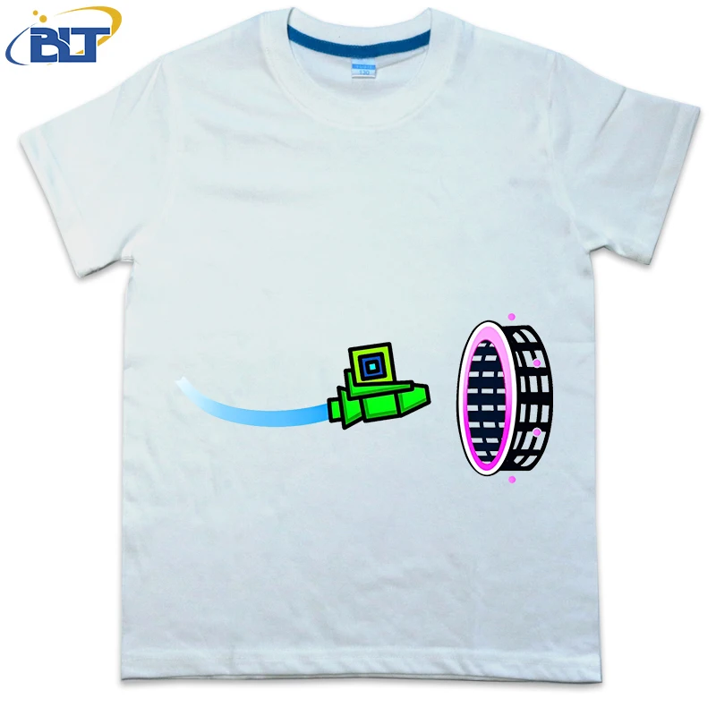 Geometrie Dash gedruckt Kinder T-Shirt Sommer Baumwolle Kurzarm Casual Tops für Jungen und Mädchen geeignet