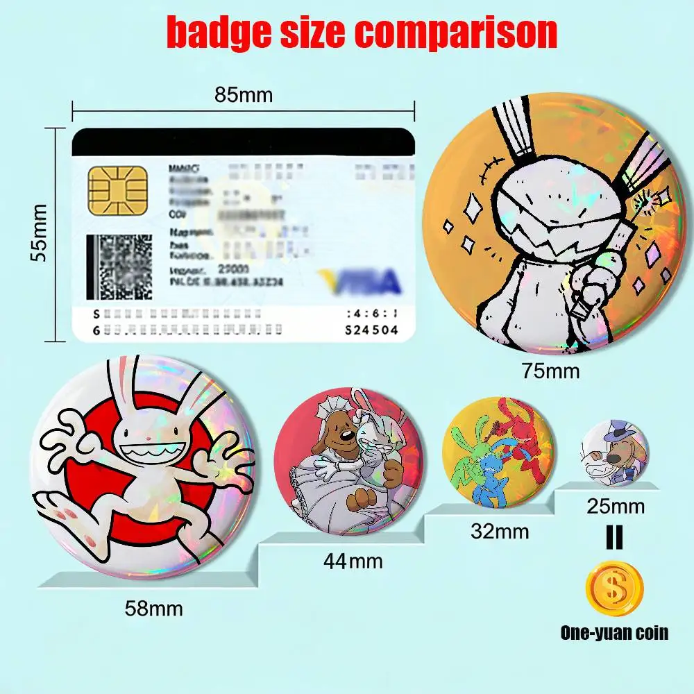game cute Bosco Sam Max Round Exquisite Badge Brooches Creative Pins For Clothes Hat Backpack Gift Accessories
