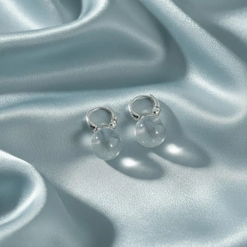 NEW 2026 Transparent Round Ball Pendant Earring Hooks Korean Fashion Jewelry For Girls Women's Daily Party Wear Accessory