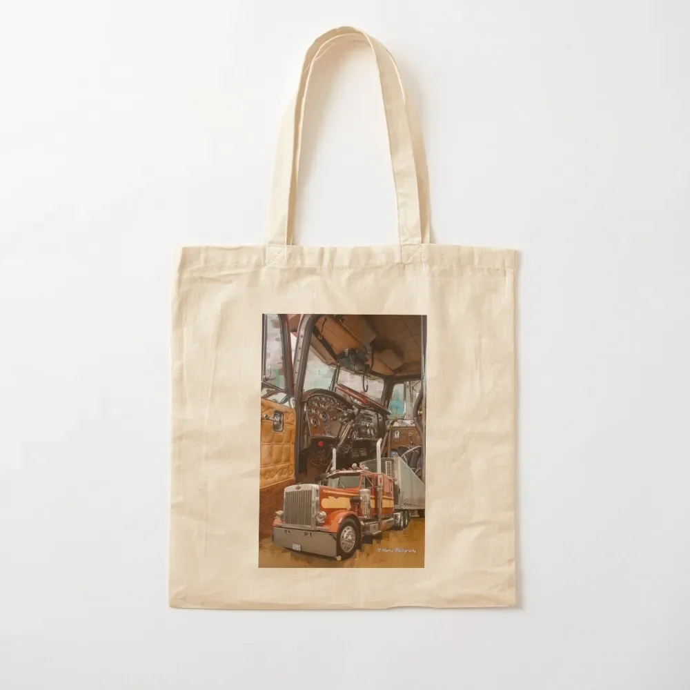 Old School Peterbilt Interior and Truck Tote Bag Customizable tote bag Fabric bag