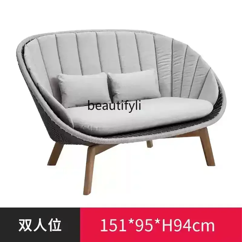 X188 Nordic outdoor leisure sofa indoor and outdoor rattan tables and chairs, hotel, open-air balcony solid wood LT