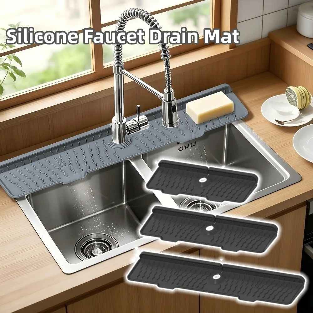 New Silicone Faucet Drain Mat Anti-slip Adjustable Kitchen Sink Holder 36/46/61cm Length Sink Splash Guard for Bathroom