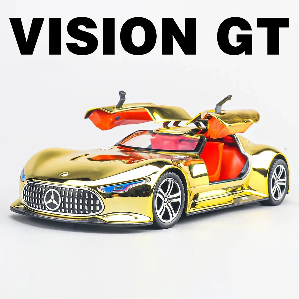 1:24 Vision GT 300SL Galvaniseren Versie Auto Speelgoed Model Geluid Licht Trek Deuren Geopend Voertuigen Modellen Cadeaus voor Kind