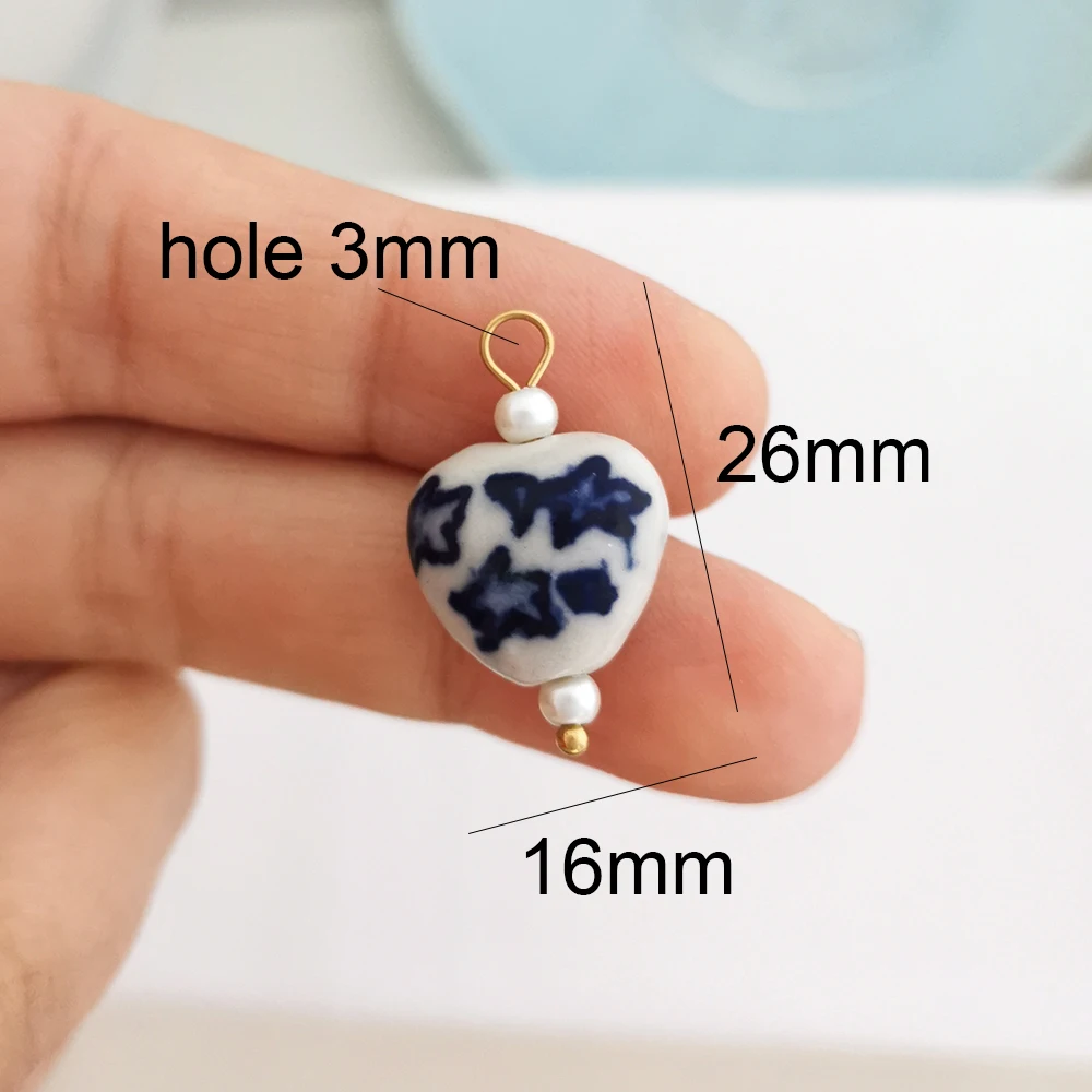 1pc Ceramics Pendant Charm Heart Star Flower Shell Handmade DIY Painting Ethnic Vintage Necklace Stainless Steel Wholesale