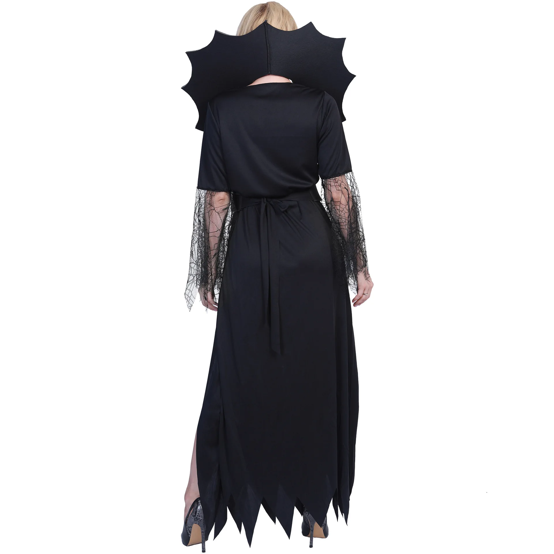 เครื่องแต่งกายฮาโลวีนสำหรับผู้หญิงชุดคอสเพลย์แม่มดแมงมุมเครื่องแต่งกายแสดงบนเวทีชุดเดรสแยกเซ็กซี่ชุดคลุมหรูหรา