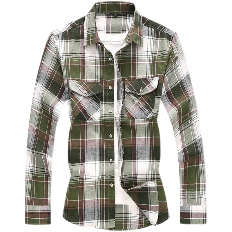 Casual Plaid Shirts Men New Autumn Men\'s Casual Long Sleeve Classic Checkered Shirts Fashion Chemise Homme Men Dress Shirts 7XL