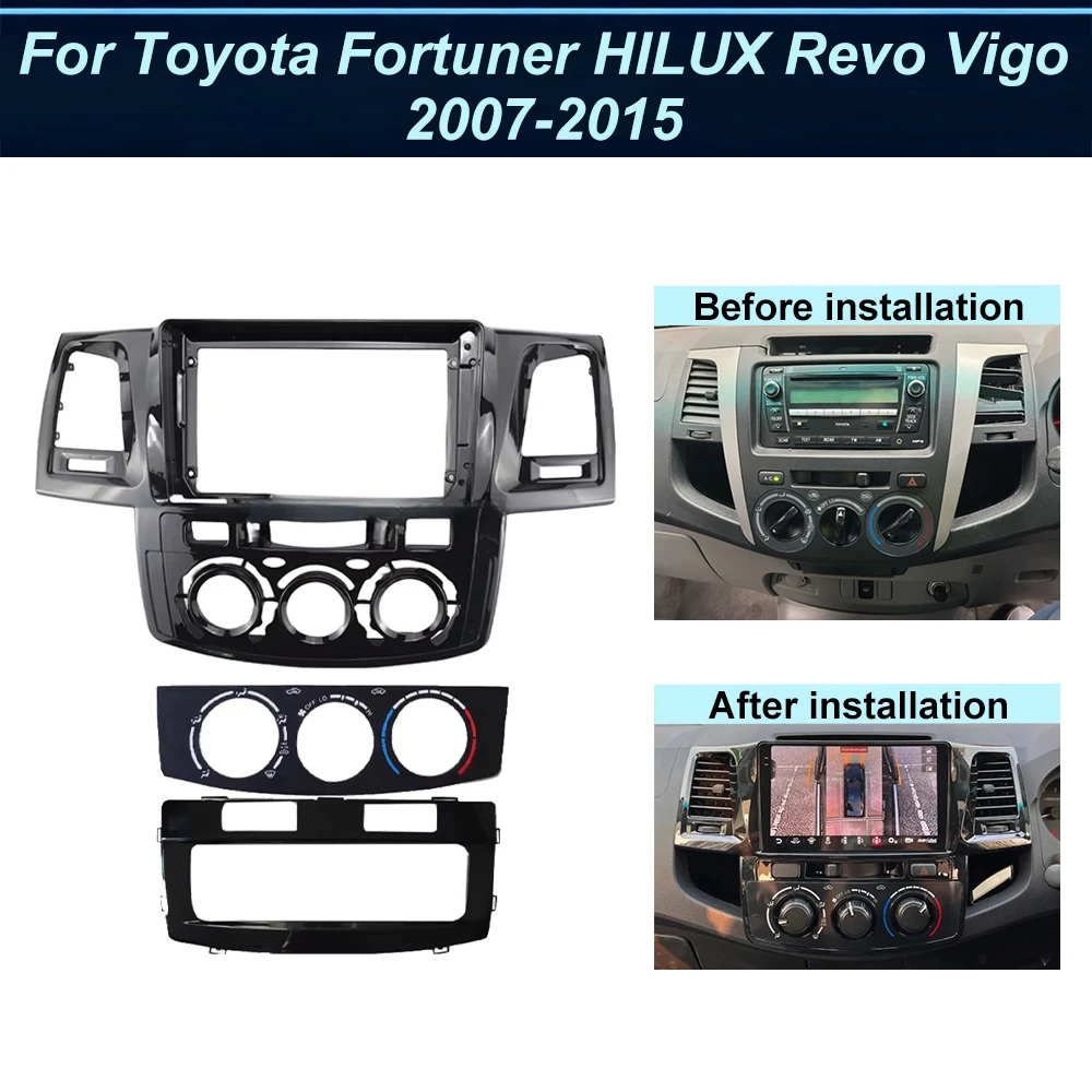 Frame 9 Inch For Toyota Fortuner HILUX Revo Vigo 2007 - 2015 Car Radio Android Player 2 Din Fascia Install Accessories Cable