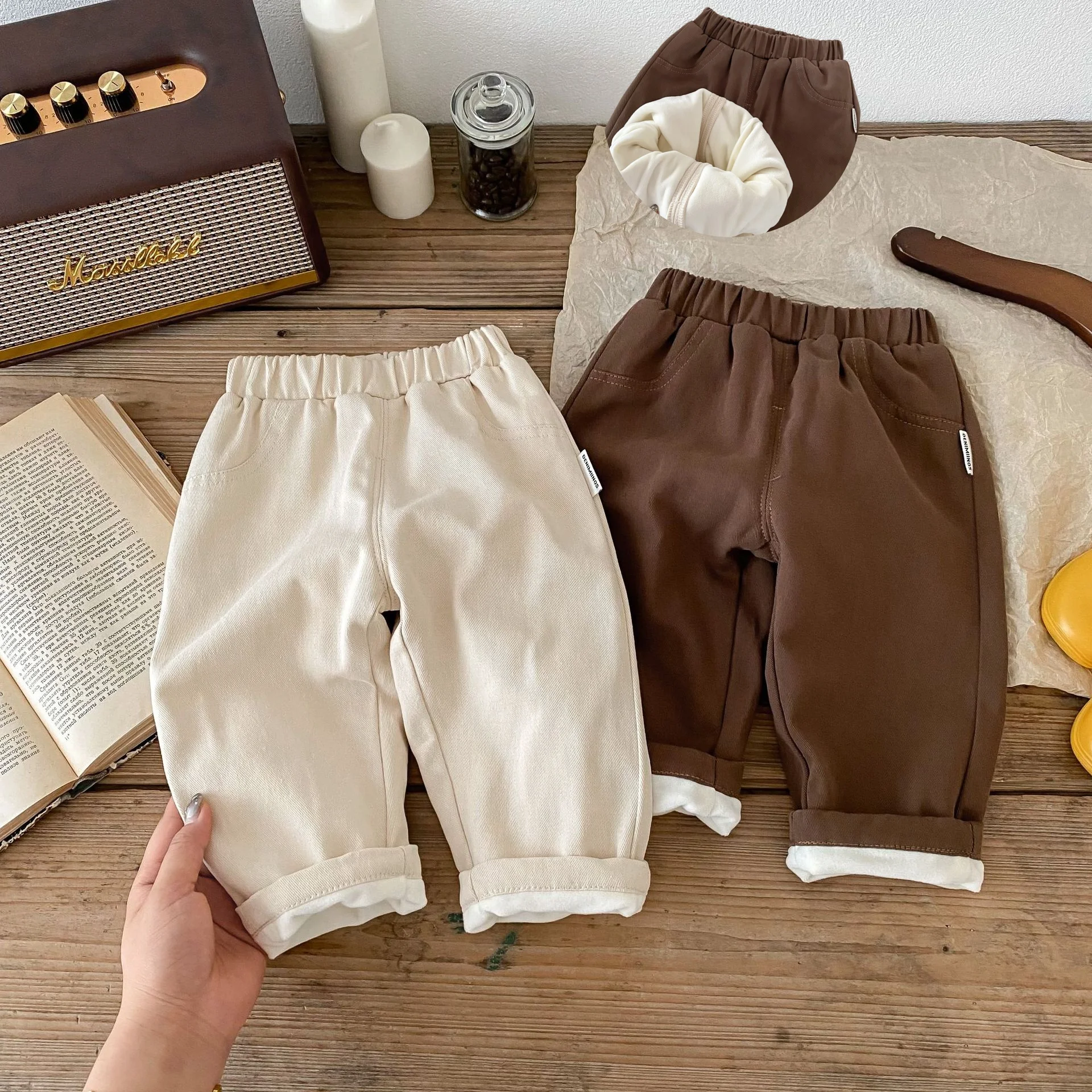 0-5Y طفل الفتيات الفتيان الصوف مبطن السراويل الكورية 2025 الشتاء الاطفال القطن مطاطا الدافئة ارتداء اليومي الرضع بناطيل أطفال الملابس #3