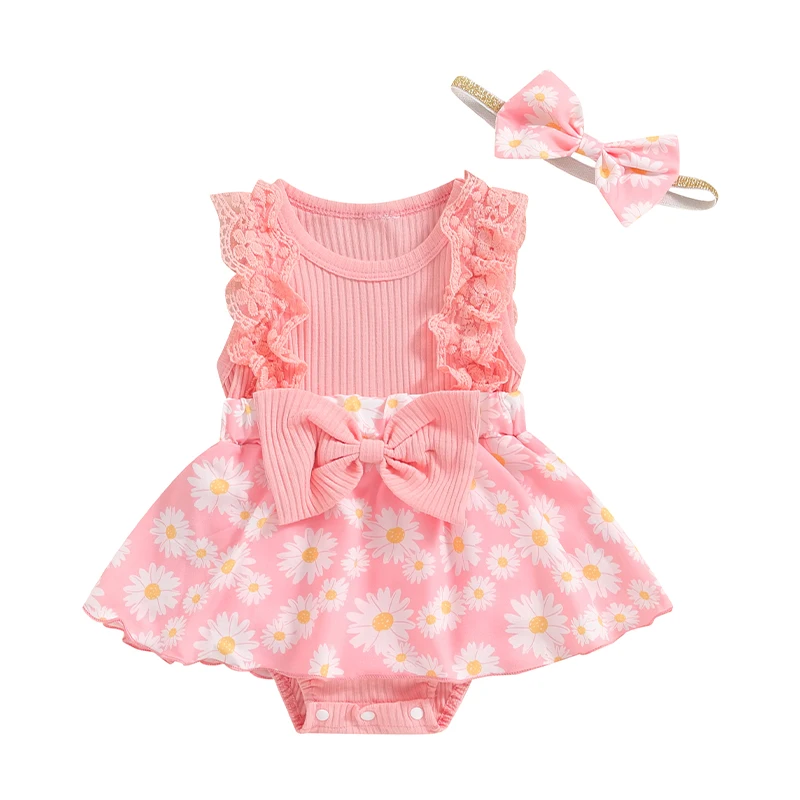 

Mubineo Baby Girl Clothes Summer Romper Dress Cute Outfits Sleeveless Ruffle Lace Flower Skirt Infant Newborn Outfit