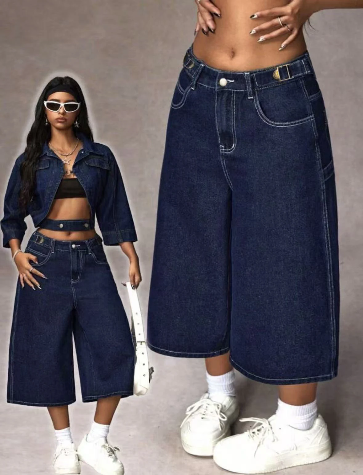 Retro Dunkelblaue Capri-Jeans  – Mom Jeans Women Bewertung und Preis