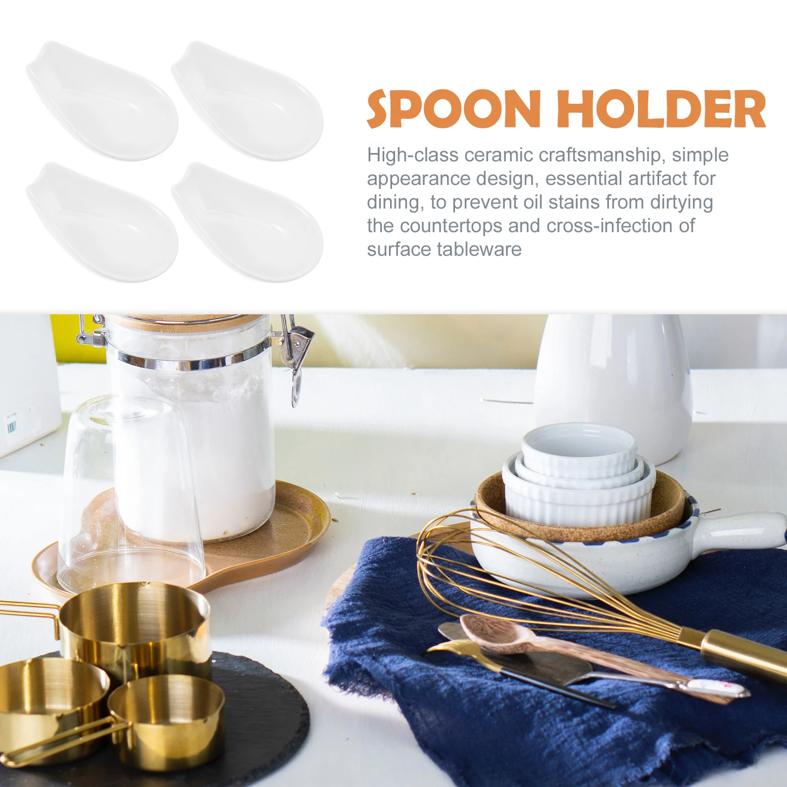 

4Pcs Ceramic Spoon Racks Exquisite Workmanship Smooth Surface Stylish Decoration for Kitchen Restaurant Hotel Use