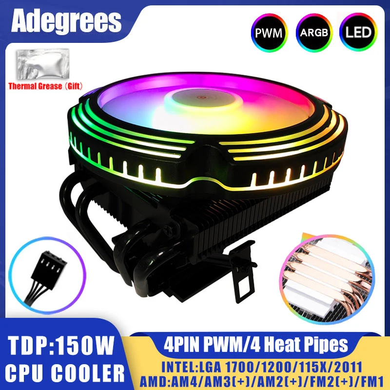 

ARGB CPU Cooler 4PIN PWM 4 Heatpipes 120MM PC Radiator Fan For Intel LGA 1366 1150 1151 1155 1156 1700 2011 X79 X99 AM3 AM4 AM5