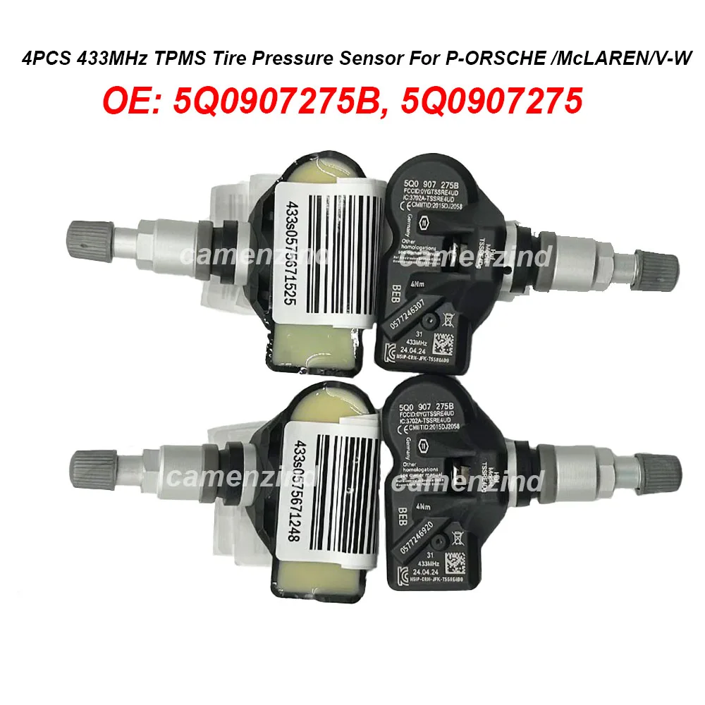 

4PCS 433MHz TPMS Tire Pressure Sensor 5Q0907275 5Q0907275B 5Q0907275C For PORSCHE 718 911 Boxter 4 For VW Passat 8 Arteon Eos