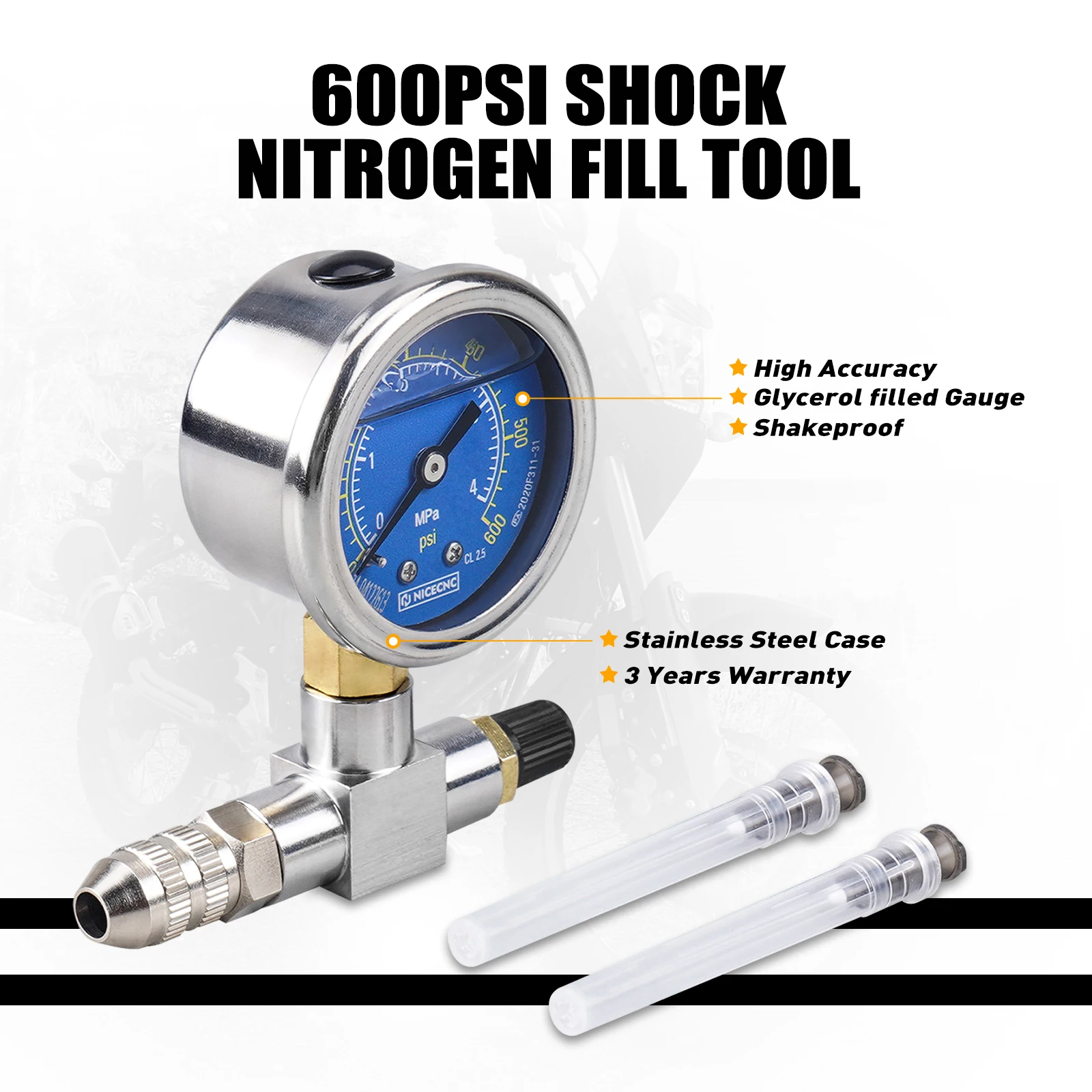 350 600PSI Shock Stikstofmeter Naald Vul Tool Voor Yamaha Polaris RZR CanAm Arctic Kat Sneeuwscooter KTM Honda Suzuki Kawasaki