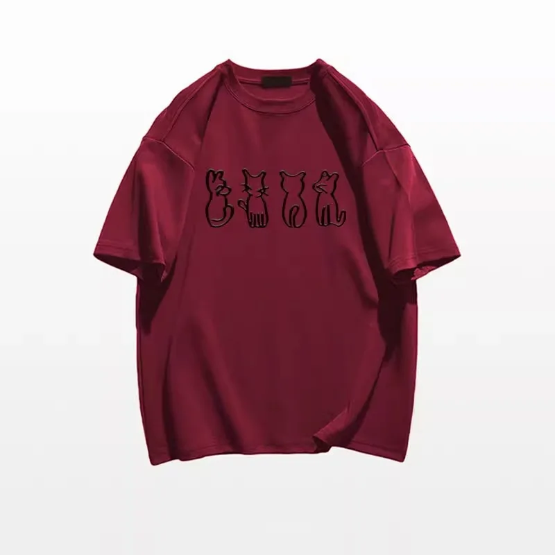 Modny T-shirt z krótkim rękawem z czystej bawełny dla kobiet na lato 2025 Luźny T-shirt z półrękawkiem w stylu retro amerykańskim