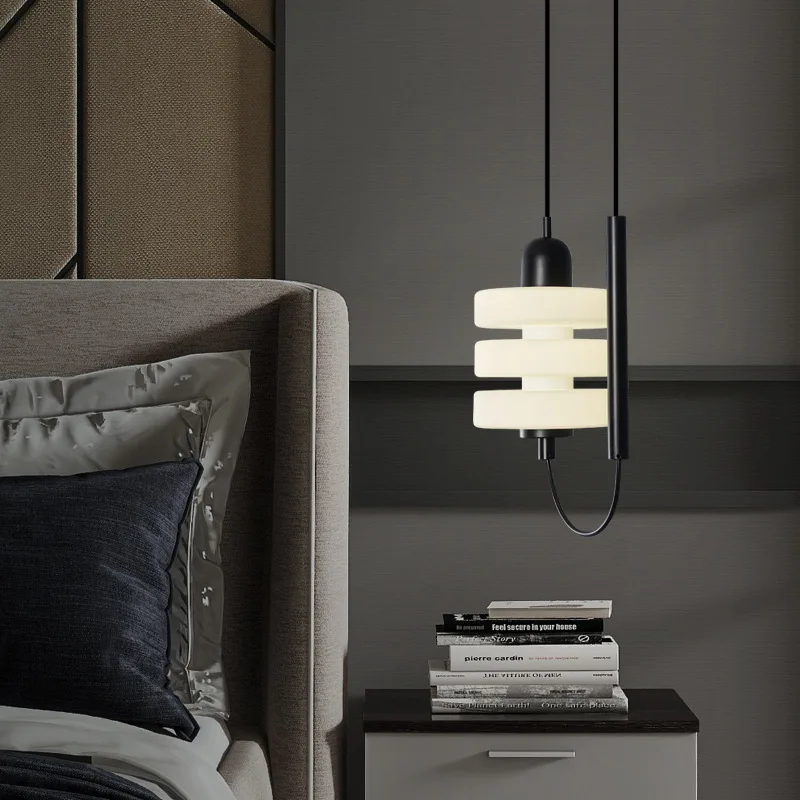 Modern Bedroom Bedside Hanging Light Black Pendant Lamps Glass Sconces AC220V LED Indoor Chandelier Adjustable Cable