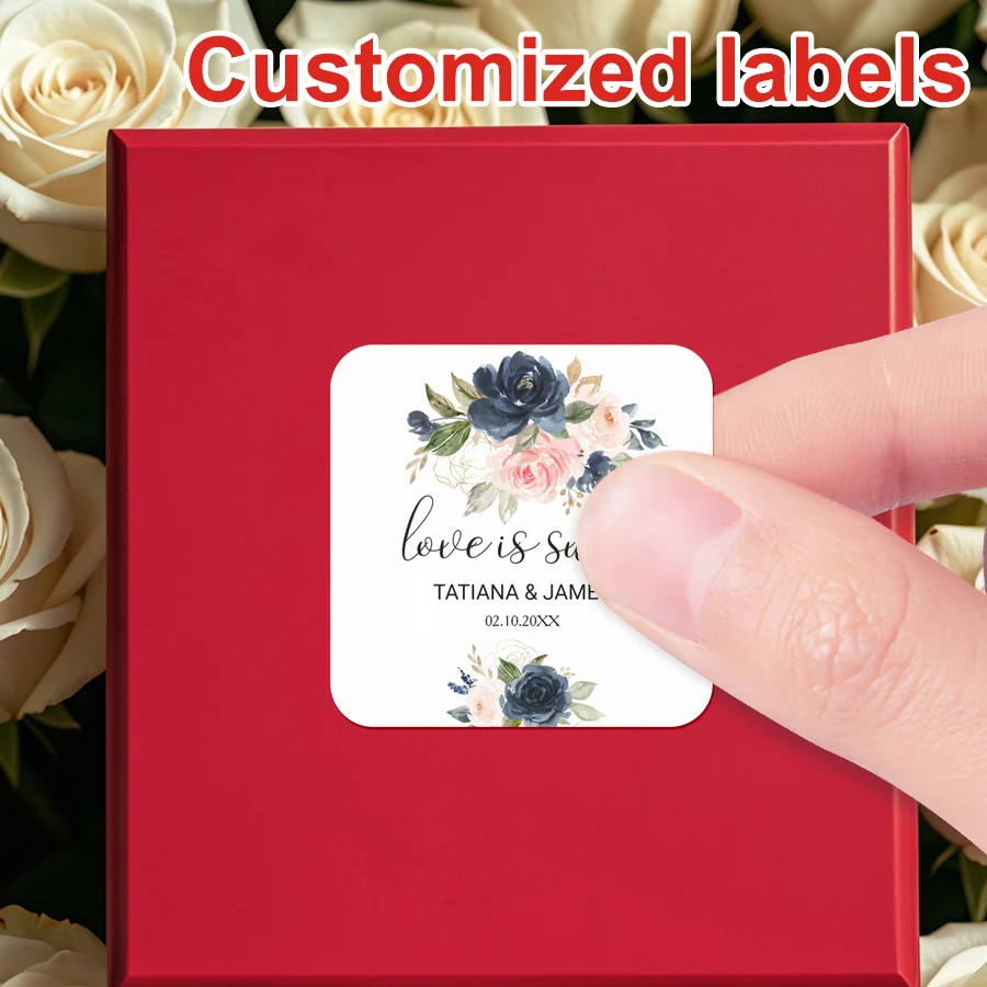 Custom Wedding Stickers-Personalized Floral Decals for Gift Box Decor,Party Supplies,DIY Craft Sealing Labels & Event Essentials