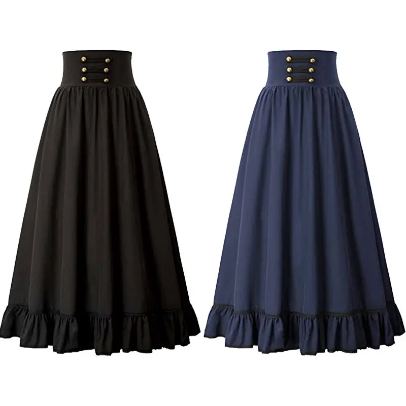 

New Woman Medieval Elegant Skirt Solid Hight Waist Middle Ages Renaissance Costumes Vintage Swing Pleated Skirts Knee Length