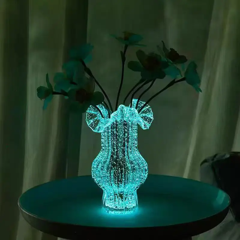 Faltenrock, leuchtende Vase aus fluoreszierendem Glas, Blumenarrangement, hochwertiges, kreatives, einfaches Wasser-Rosen-Lilie-Gerät